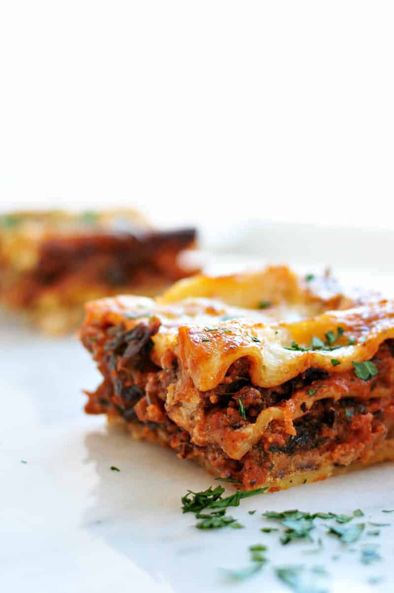 Overnight Miso-Braised Sausage + Chard Lasagne recipe (via thepigandquill.com) Possibly the simplest and tastiest lasagne yet! #dinner #cheese #eggfree