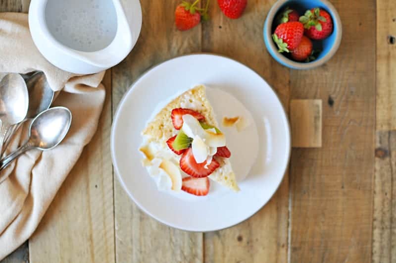 Triple Coconut Tres Leches Cake with Honey-Vanilla Summer Fruit recipe (via thepigandquill.com) #dairyfree #glutenfree #dessert