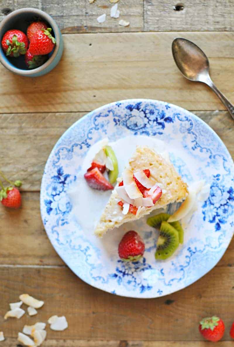 Triple Coconut Tres Leches Cake with Honey-Vanilla Summer Fruit recipe (via thepigandquill.com) #dairyfree #glutenfree #dessert 