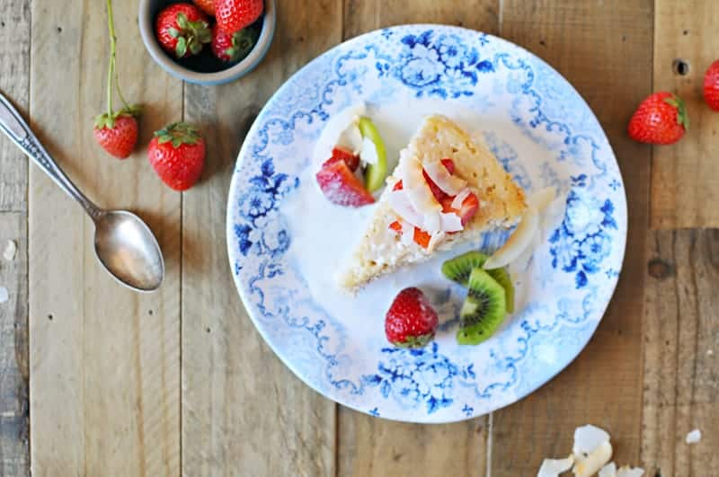 Triple Coconut Tres Leches Cake with Honey-Vanilla Summer Fruit recipe (via thepigandquill.com) #dairyfree #glutenfree #dessert 