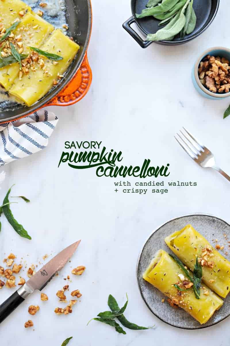 Savory Pumpkin Cannelloni with Candied Walnuts + Crispy Sage Recipe (via thepigandquill.com) #dairyfree