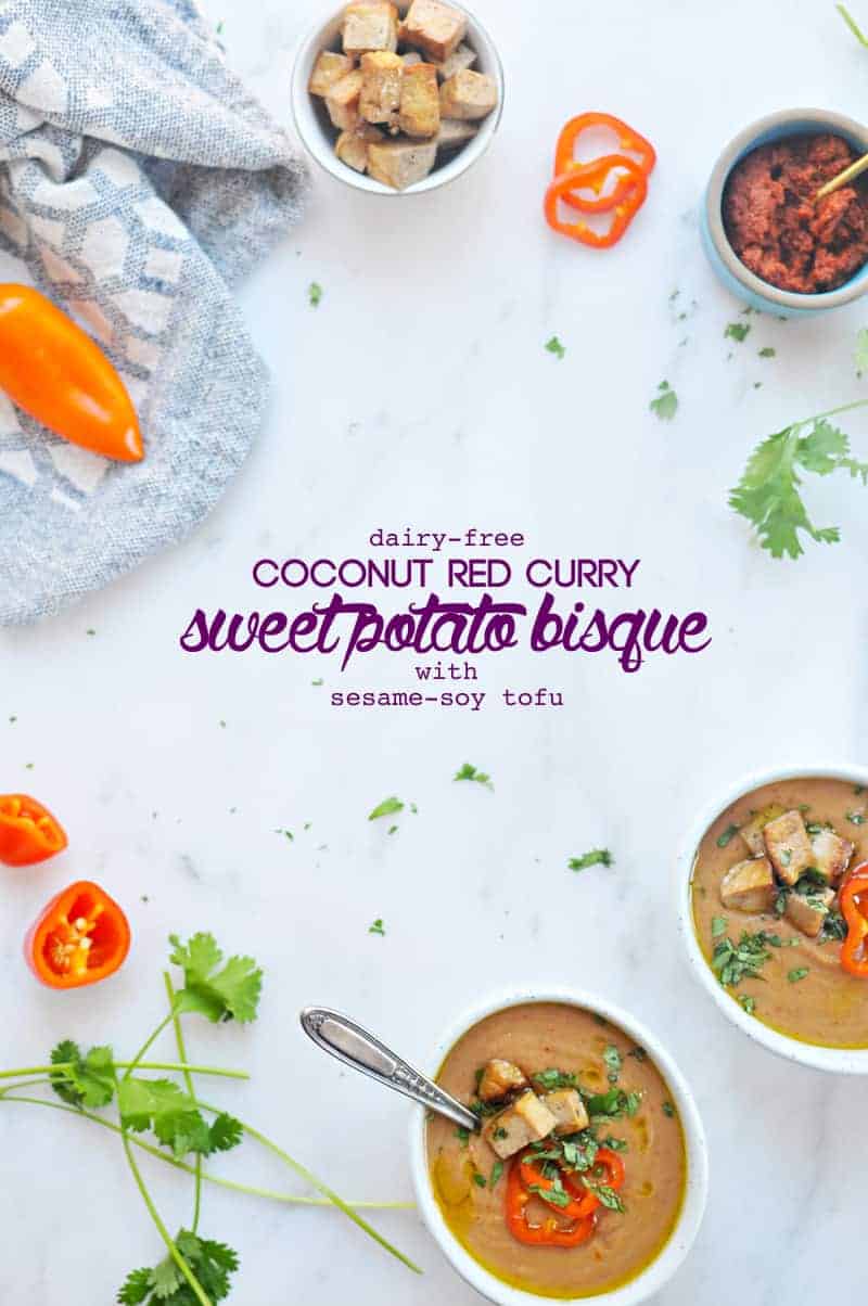 Coconut Red Curry Sweet Potato Bisque recipe (via thepigandquill.com) #dairyfree