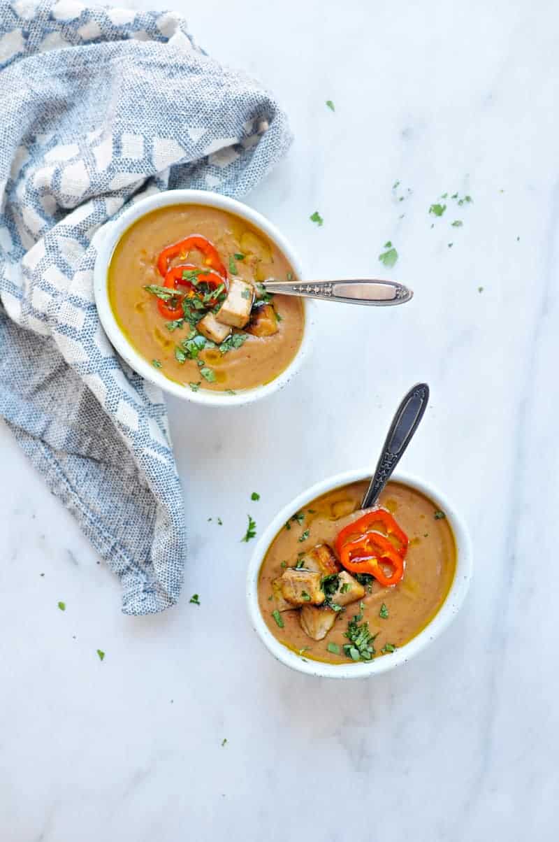 Coconut Red Curry Sweet Potato Bisque recipe (via thepigandquill.com) #dairyfree