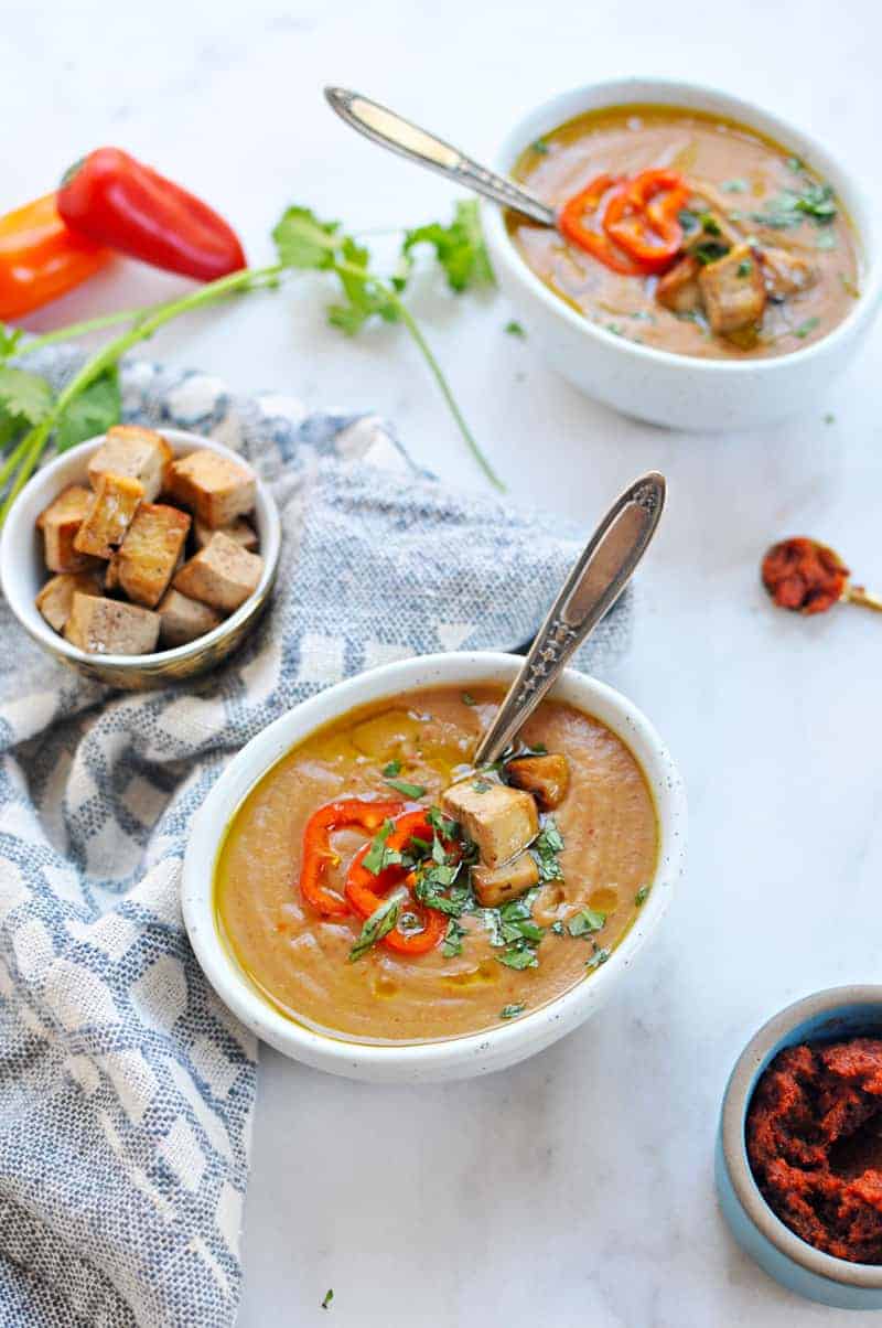 Coconut Red Curry Sweet Potato Bisque recipe (via thepigandquill.com) #dairyfree