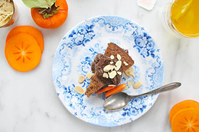 Flourless Persimmon Cake with Black Pepper-Molasses Date Caramel (DF/GF) (via thepigandquill.com)