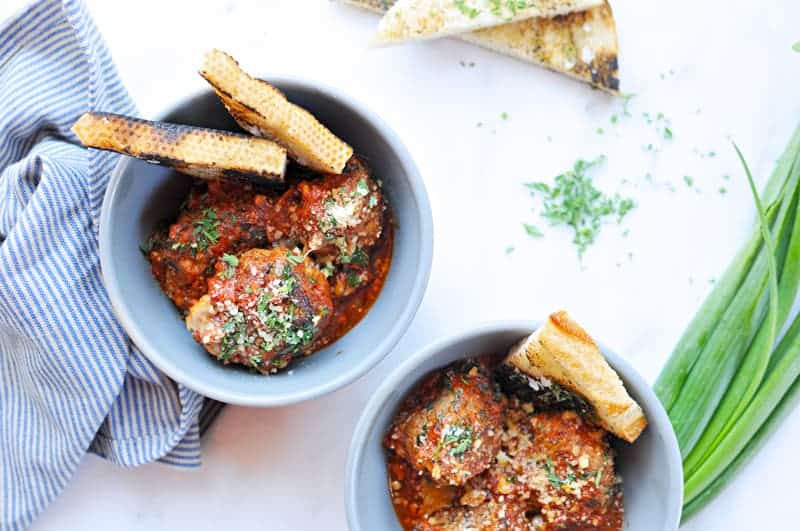 Pan-Braised Meatballs with Spring Onions + Parm (Toddler Friendly!) recipe via thepigandquill.com