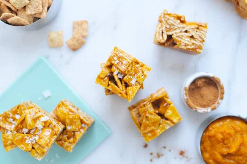 Salted Pumpkin Caramel Cinnamon Toast Crunchies (via thepigandquill.com) #dessert #fallbaking #sweets #virtualpumpkinparty