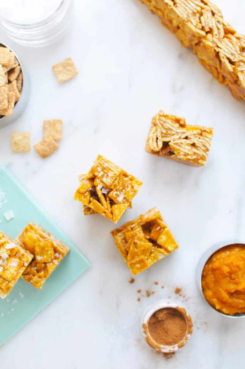 Salted Pumpkin Caramel Cinnamon Toast Crunchies (via thepigandquill.com) #dessert #fallbaking #sweets #virtualpumpkinparty