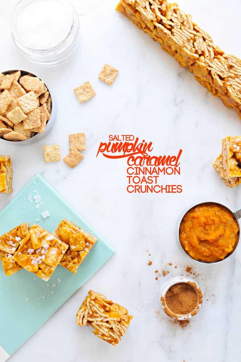 Salted Pumpkin Caramel Cinnamon Toast Crunchies (via thepigandquill.com) #dessert #fallbaking #sweets #virtualpumpkinparty