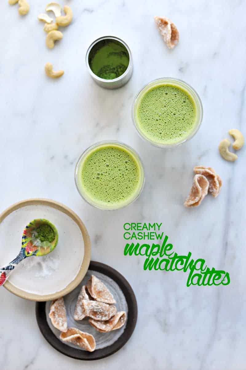 Creamy Cashew-Maple Matcha Lattes (Vegan) via thepigandquill.com #dairyfree #greentea