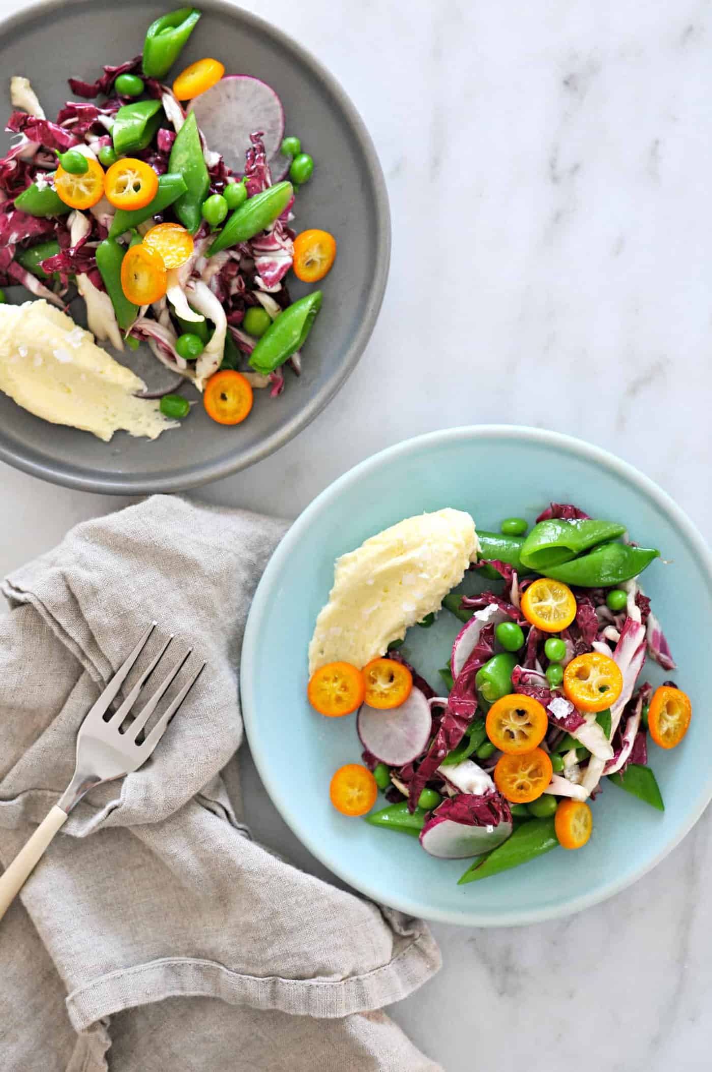 Spring Things Salad with Pickled Kumquats + Whipped Brie recipe (via thepigandquill.com) #vegetarian #glutenfree #lunch