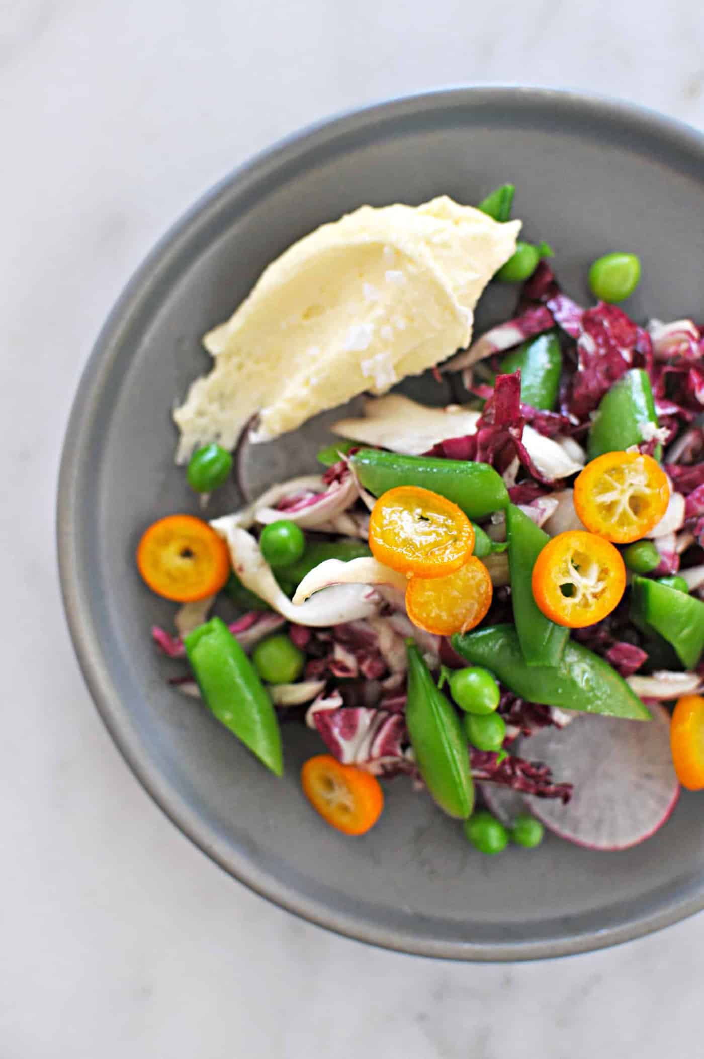 Spring Things Salad with Pickled Kumquats + Whipped Brie recipe (via thepigandquill.com) #vegetarian #glutenfree #lunch