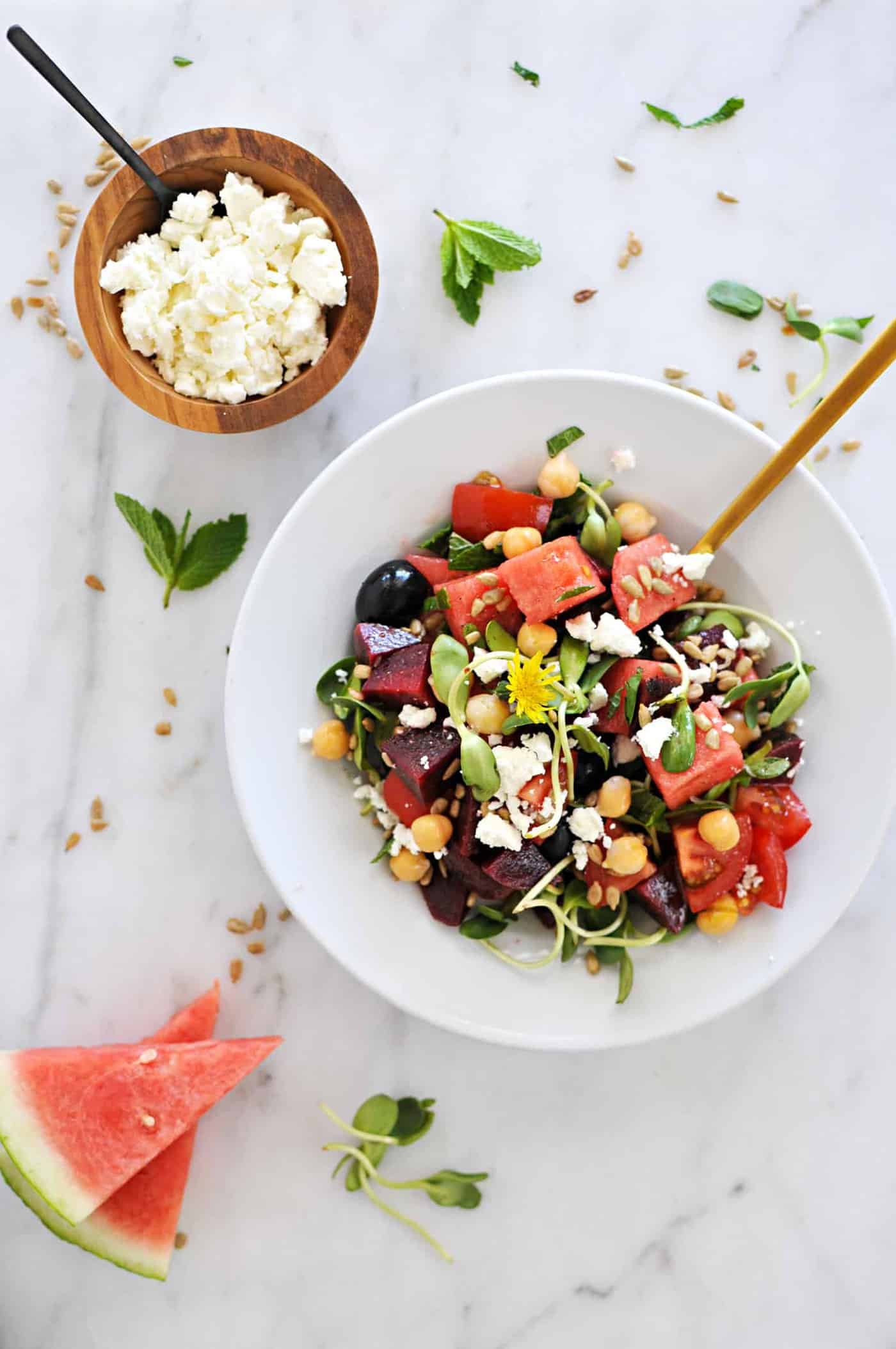 Mason Jar Greek-Style Watermelon Salads recipe (via thepigandquill.com) #vegetarian #glutenfree #lunch