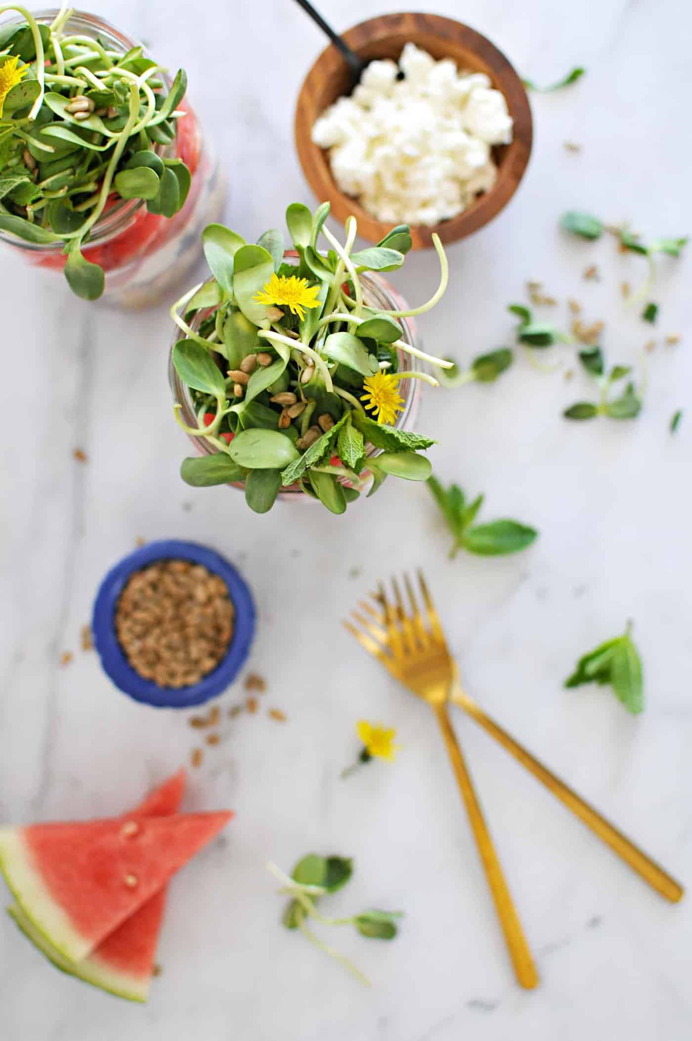 Mason Jar Greek-Style Watermelon Salads recipe (via thepigandquill.com) #vegetarian #glutenfree #lunch