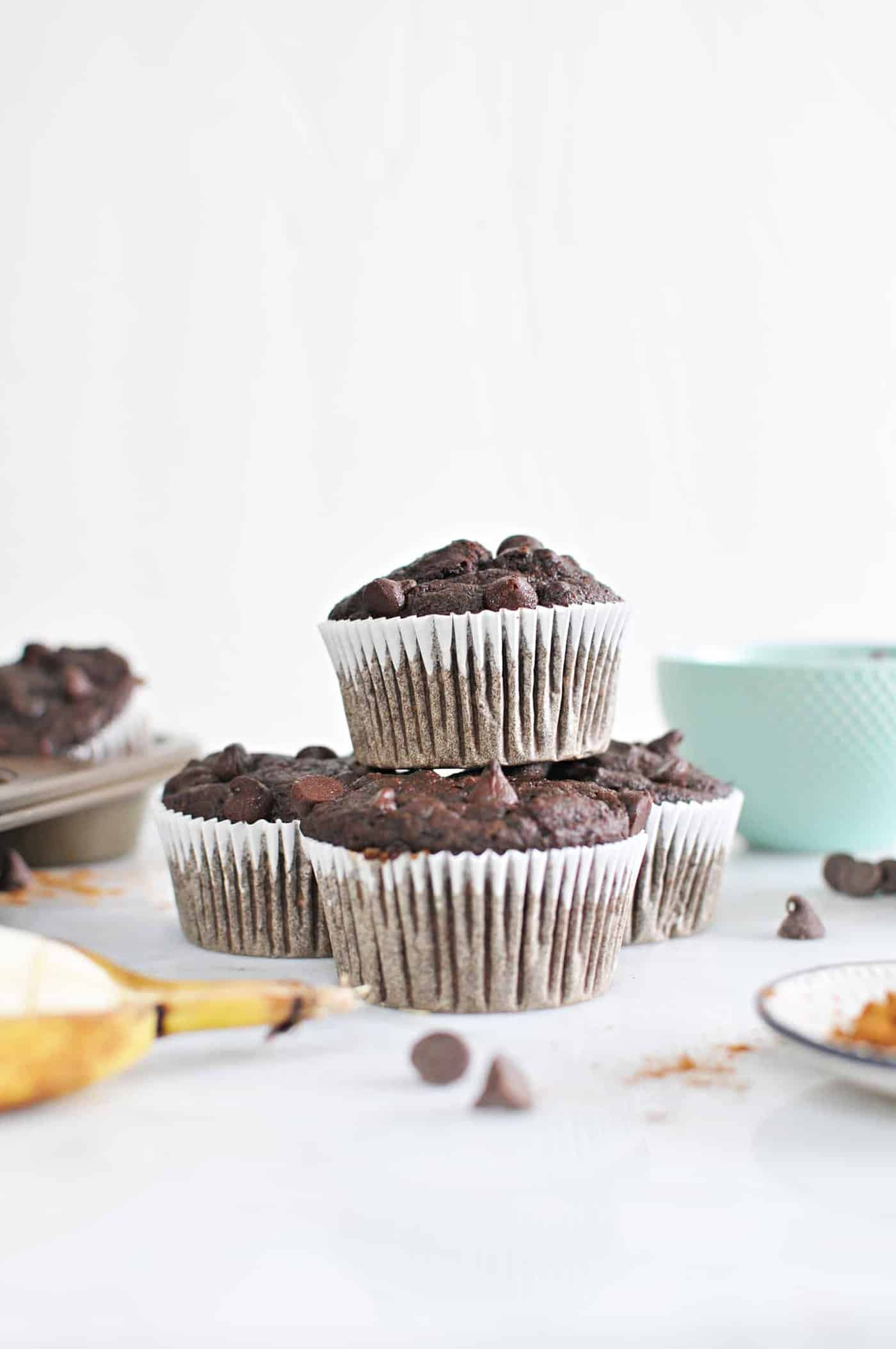 Chocolate Banana Muffins (Gluten-Free) recipe via thepigandquill.com #baking #dessert #sweets #breakfast