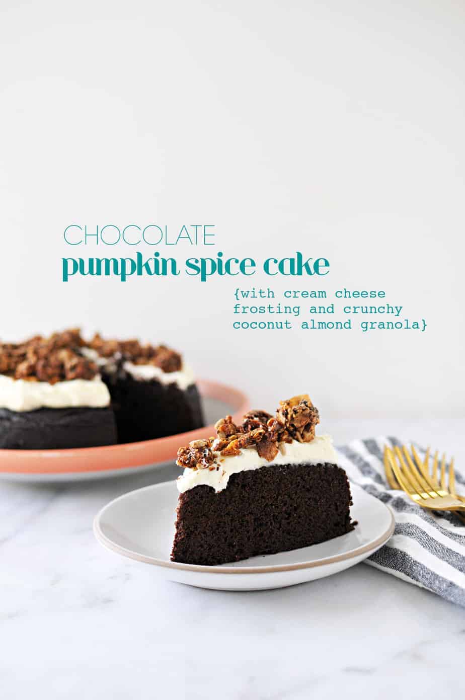 Chocolate Pumpkin Spice Cake with Cream Cheese Frosting recipe (via thepigandquill.com) #glutenfree #baking #fall