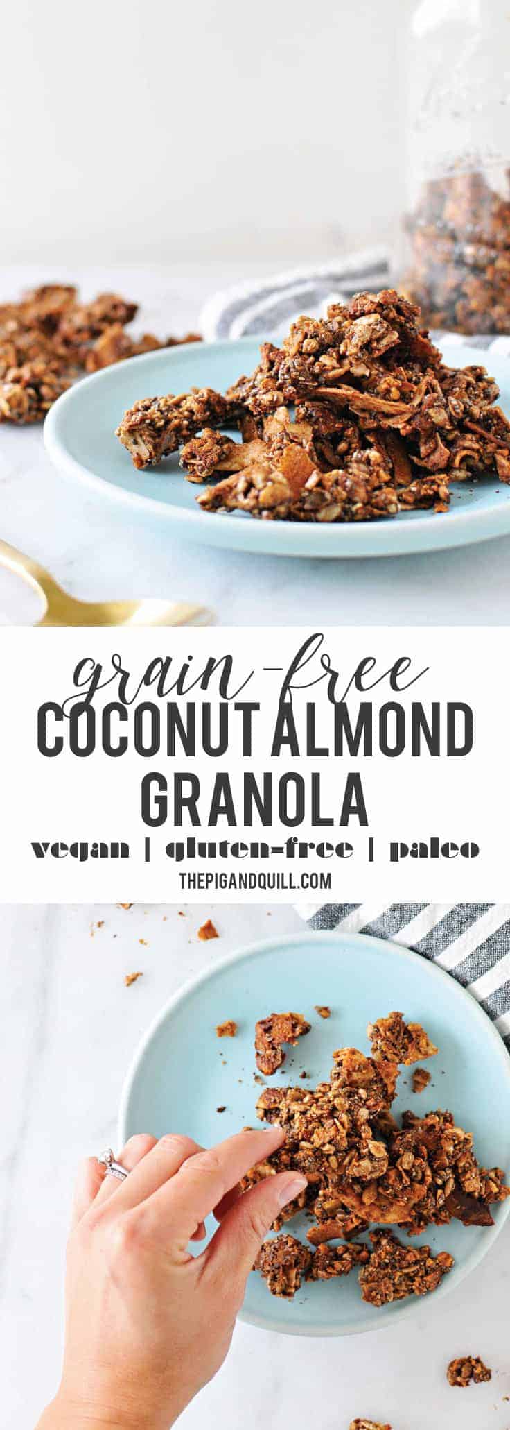 Oat-Free Coconut Almond Granola Recipe | Grain-Free + Vegan (via thepigandquill.com) #breakfast #mealprep