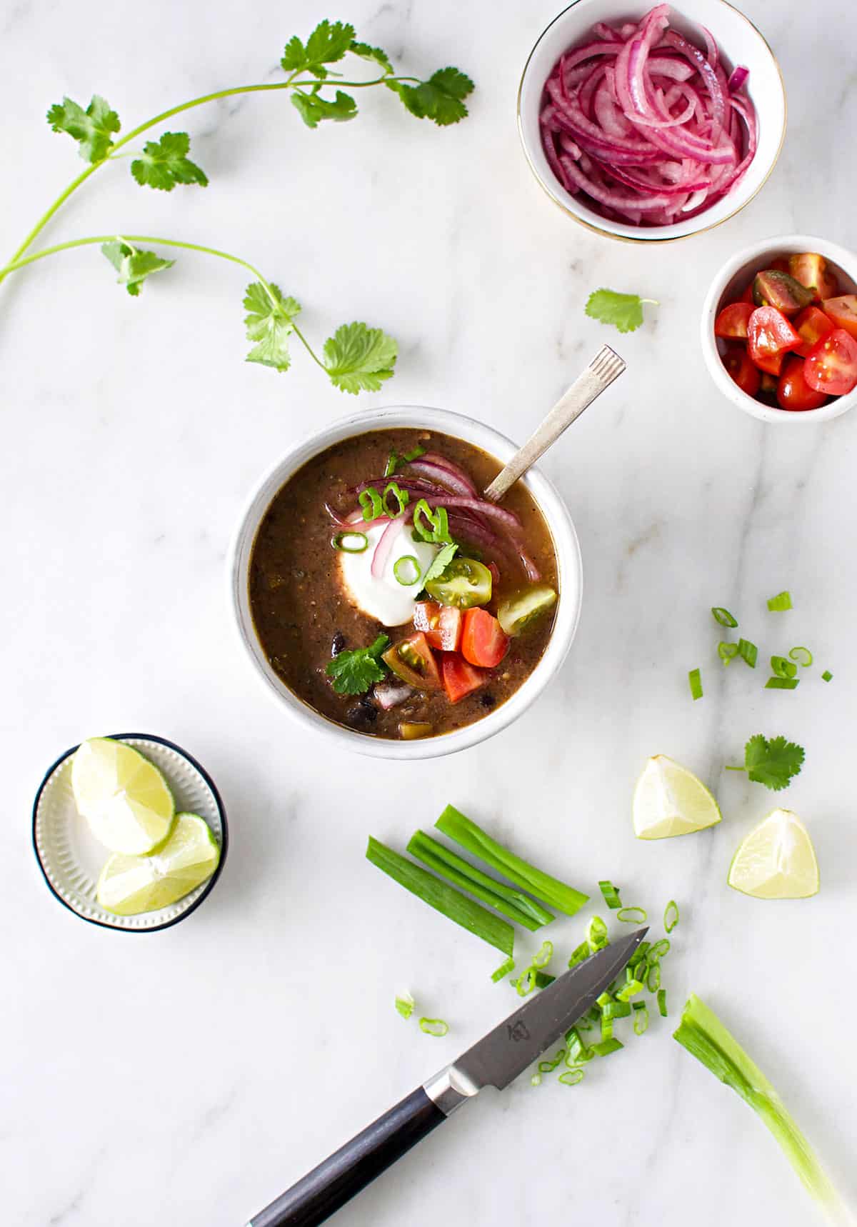 Easy Weeknight Black Bean Soup (Vegan Optional) recipe via thepigandquill.com - sweet, smoky and so simple. #vegetarian #mealplan #dinner