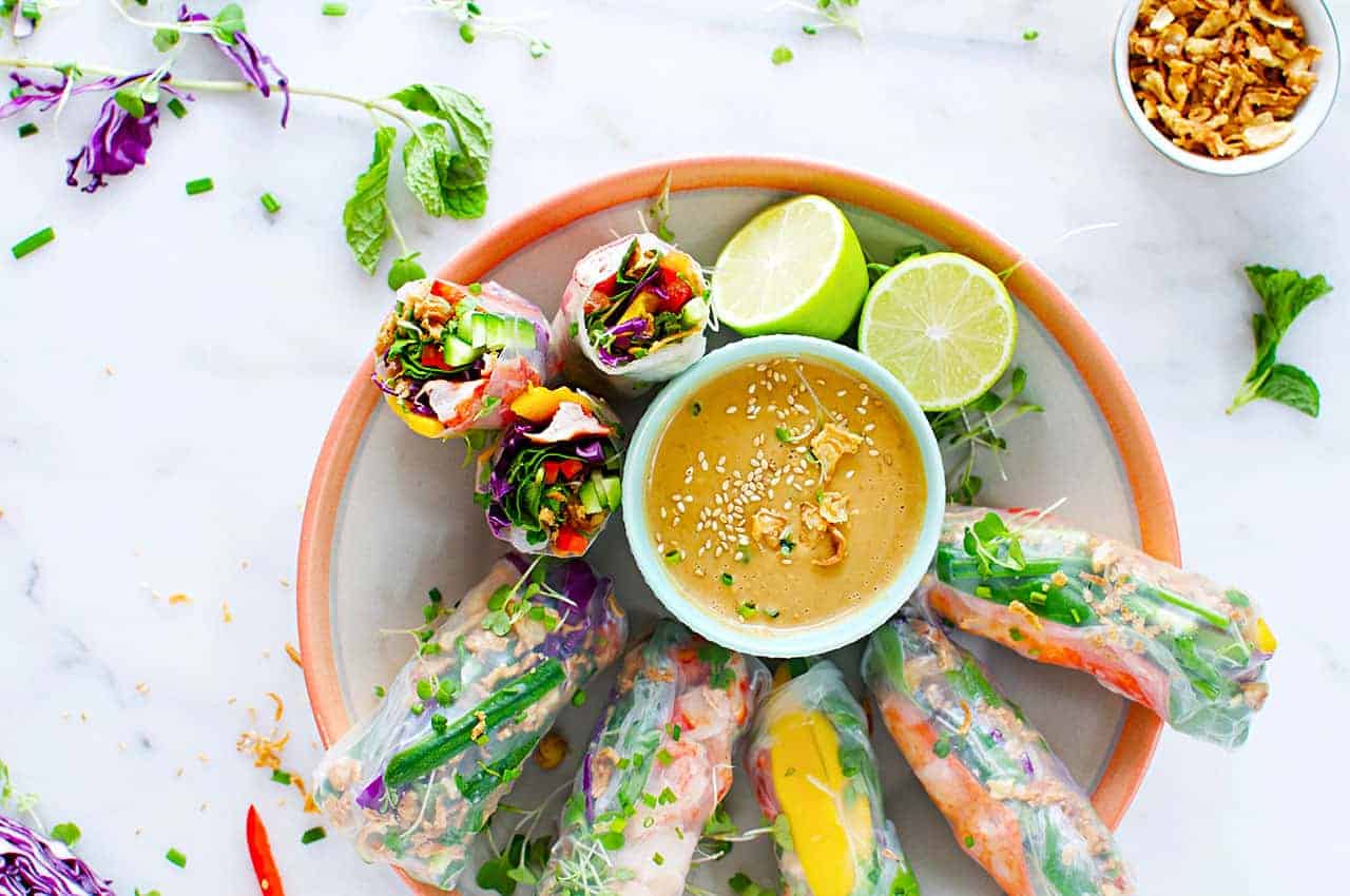 Fresh Lobster Spring Rolls with Easy Peanut Dipping Sauce recipe (via thepigandquill.com) #glutenfree #dairyfree