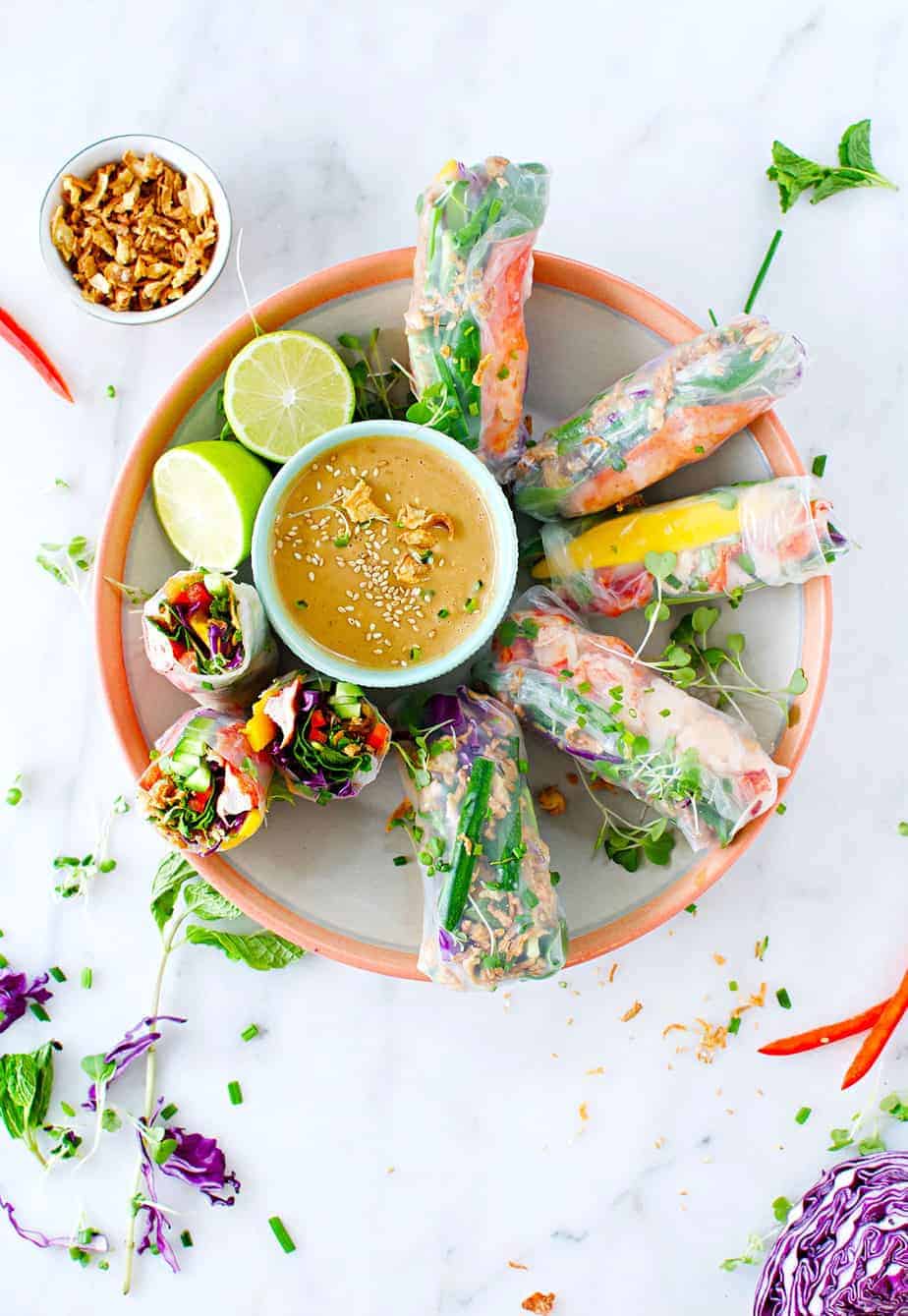 Fresh Lobster Spring Rolls with Easy Peanut Dipping Sauce recipe (via thepigandquill.com) #glutenfree #dairyfree 