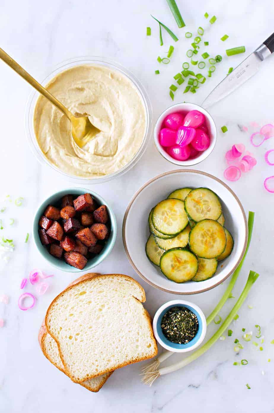 Hawaiian Hummus Toast recipe (via thepigandquill.com) #breakfast #brunch #spam #furikake #kimchi