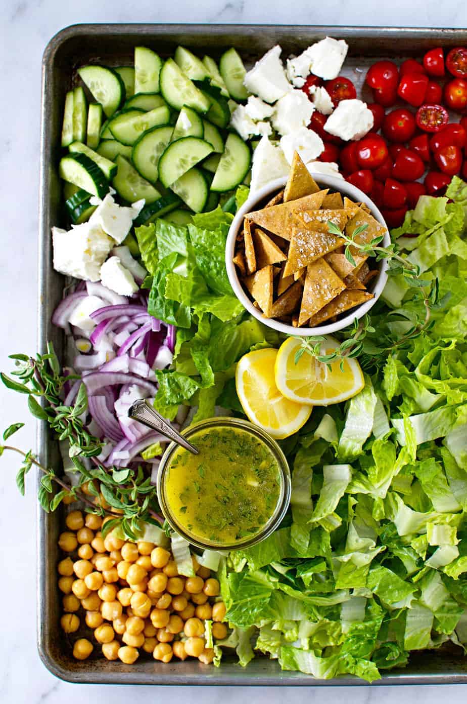 Gluten-Free Fattoush Salad with Za'atar Chickpea Crisps recipe (via thepigandquill.com) #vegetarian #greeksalad #mealplanning