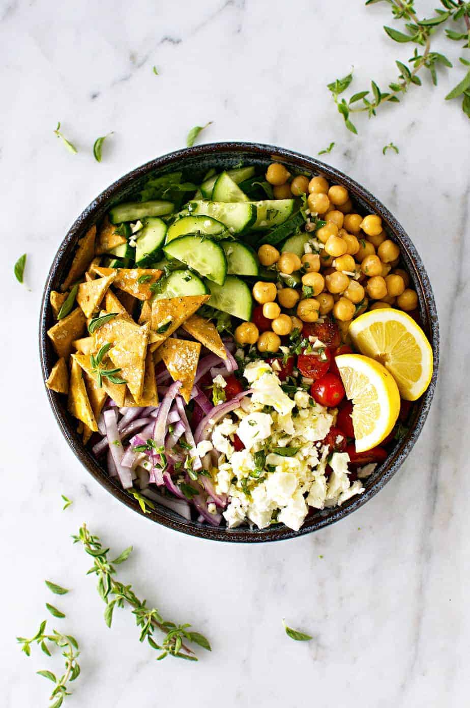 Gluten-Free Fattoush Salad with Za'atar Chickpea Crisps recipe (via thepigandquill.com) #vegetarian #greeksalad #mealplanning