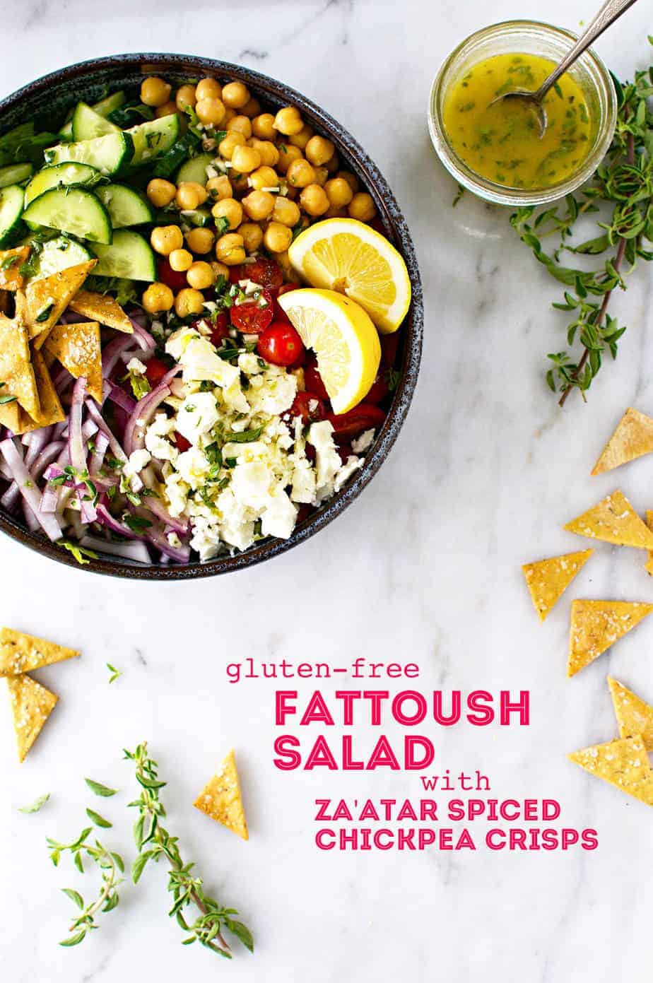 Gluten-Free Fattoush Salad with Za'atar Chickpea Crisps recipe (via thepigandquill.com) #vegetarian #greeksalad #mealplanning