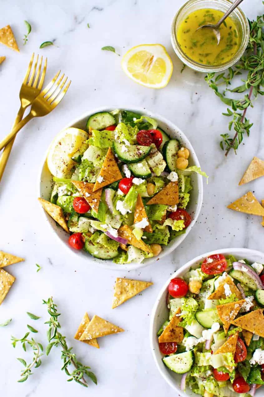GlutenFree Fattoush Salad with Za'atar Chickpea Crisps the pig & quill