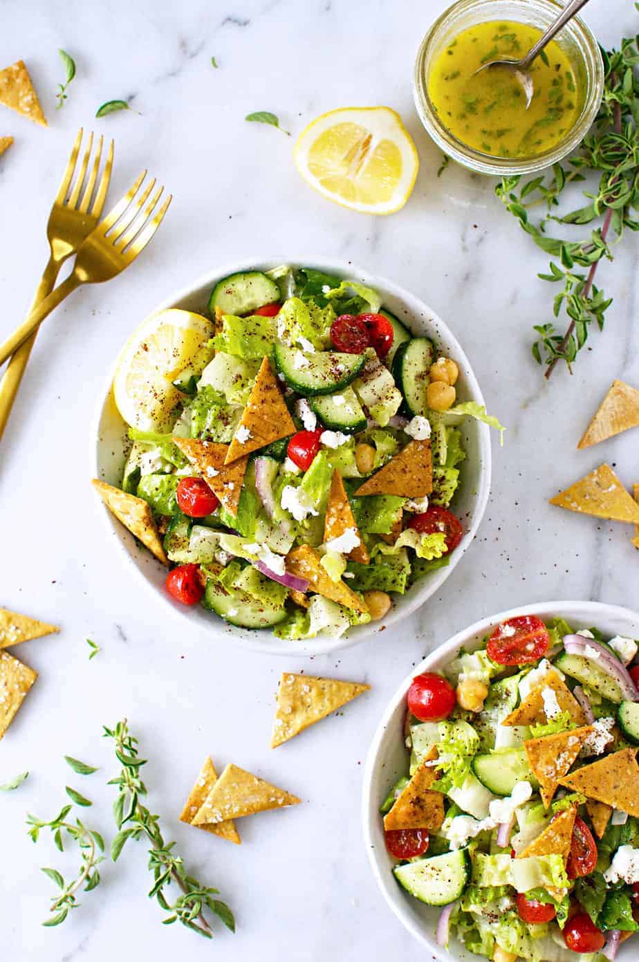 Gluten-Free Fattoush Salad with Za'atar Chickpea Crisps recipe (via thepigandquill.com) #vegetarian #greeksalad #mealplanning