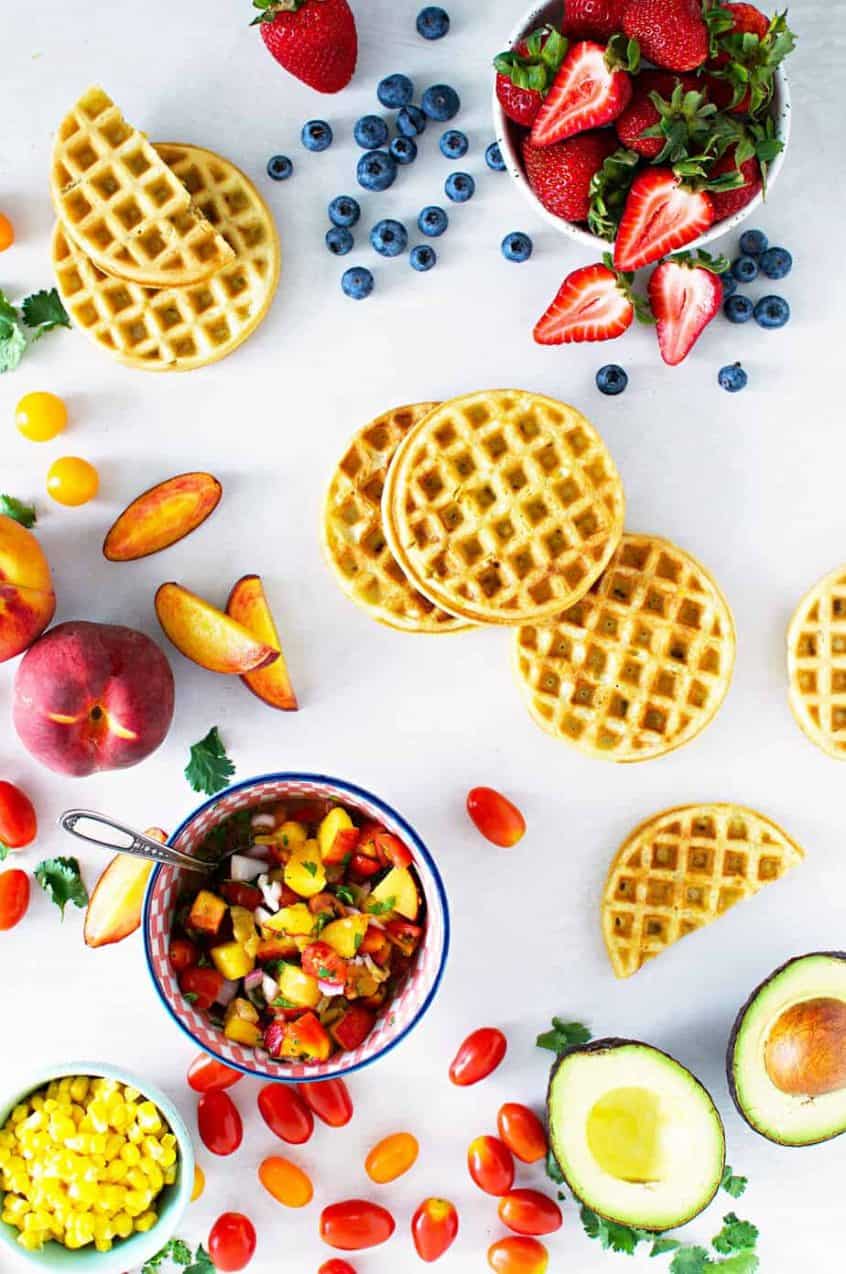 Sweet Corn + Green Chile Waffles with Peach Pico de Gallo the pig & quill