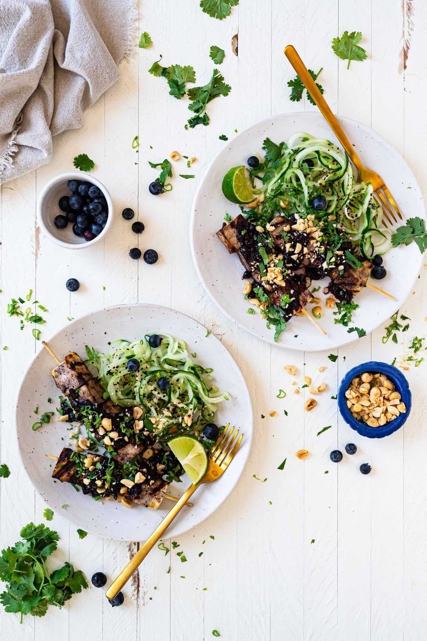 Grilled Tofu Kebabs with Blueberry Chutney Recipe (Vegan) via thepigandquill.com #supper #summermeal #mealprep #lunch #vegetarian